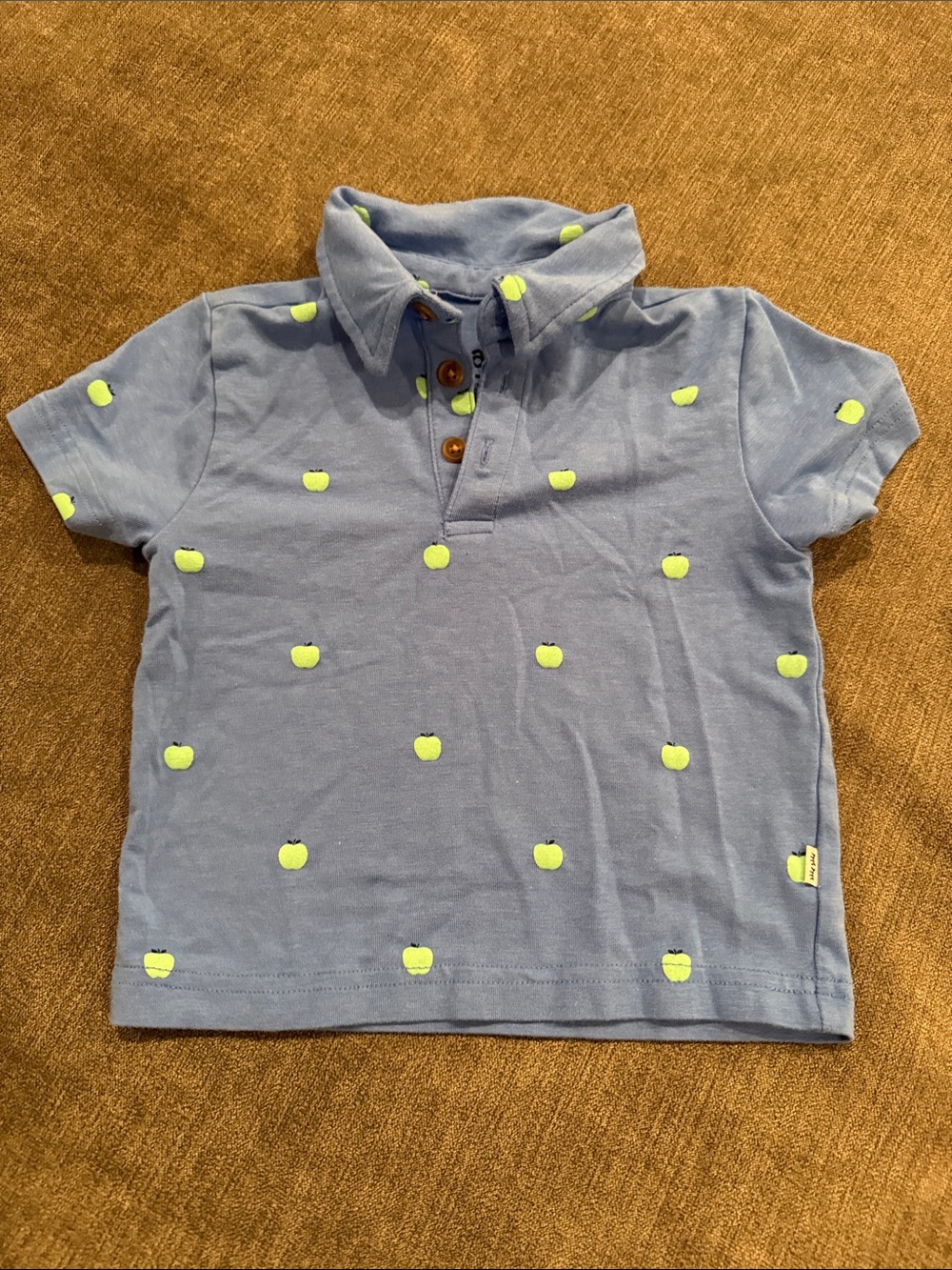 Little Sleepies Blue Polo with Green Apple Motif